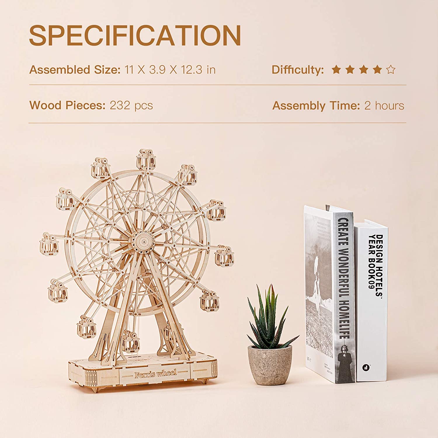 Vintage Wooden Ferris Wheel -DIY Music Box Kit