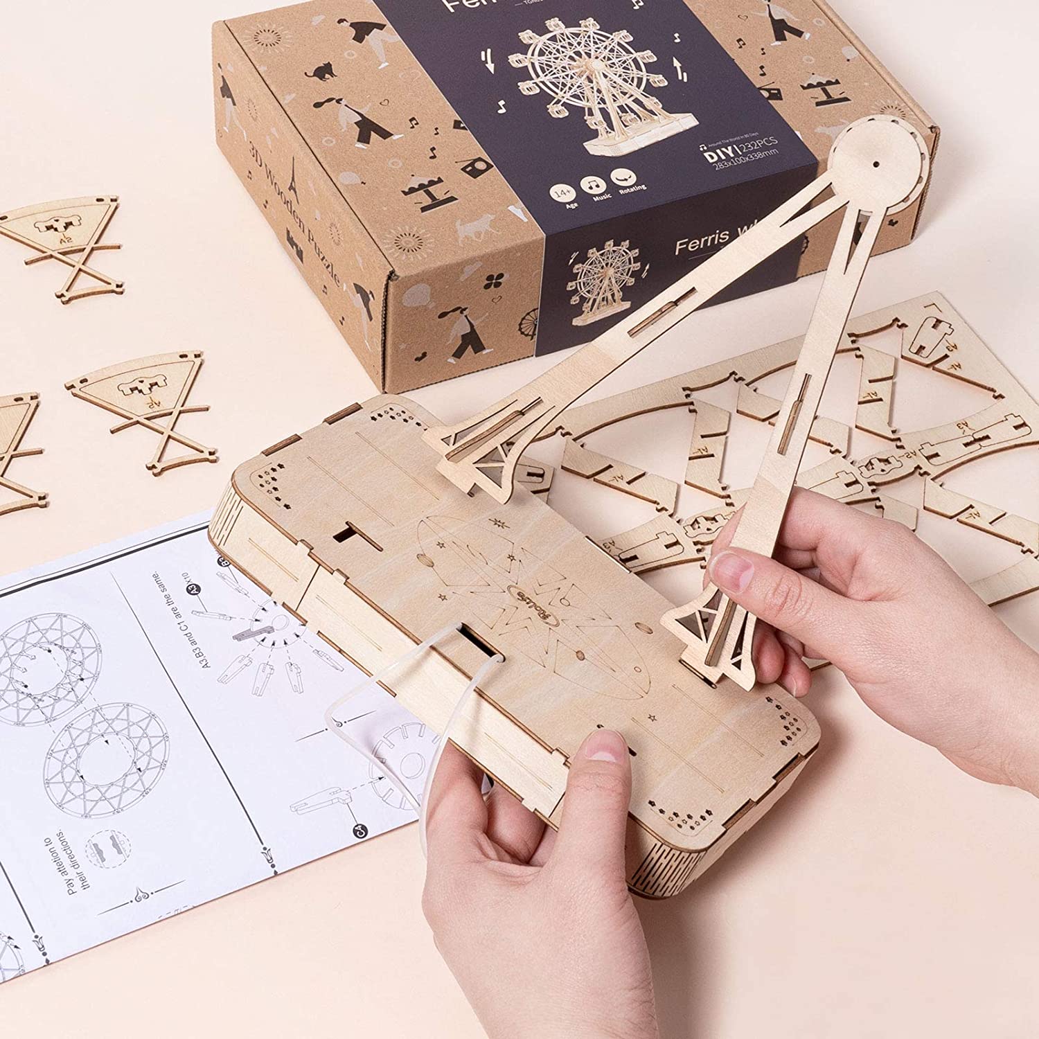 Vintage Wooden Ferris Wheel -DIY Music Box Kit